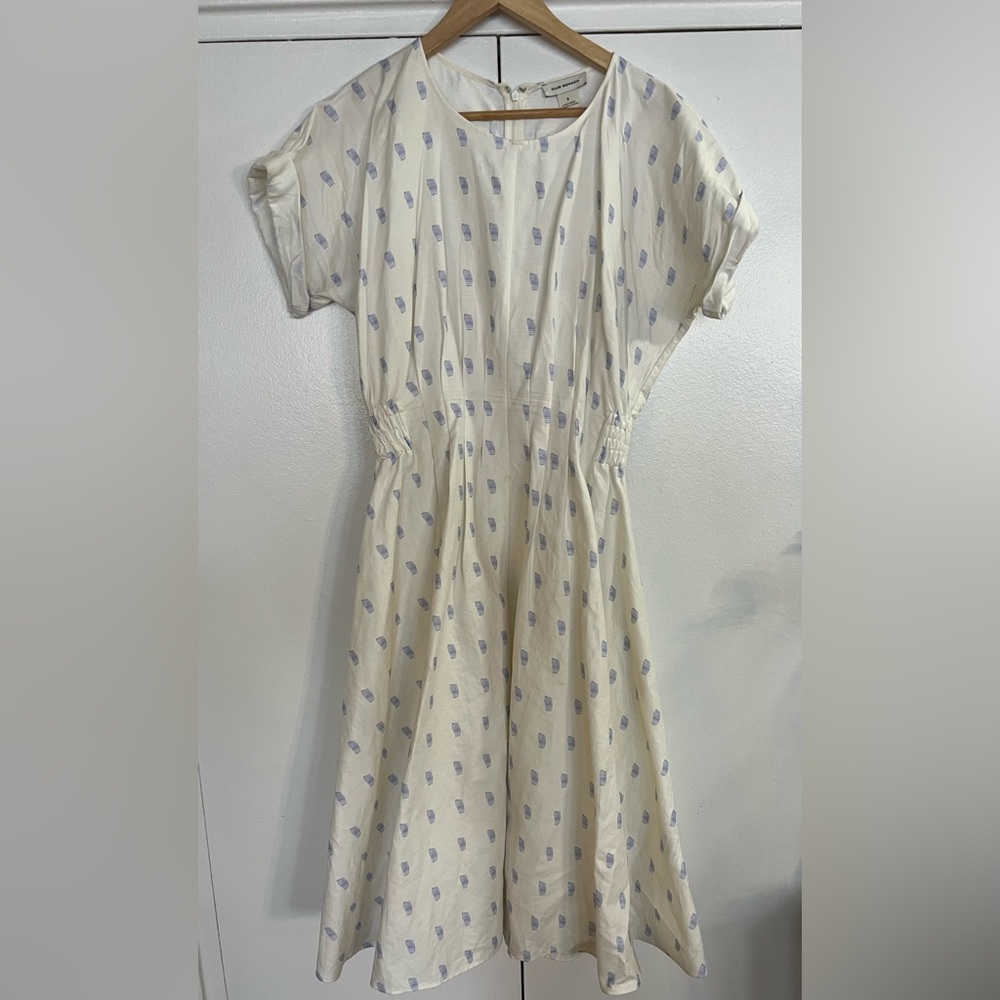 Club Monico Dress, white with blue pattern design